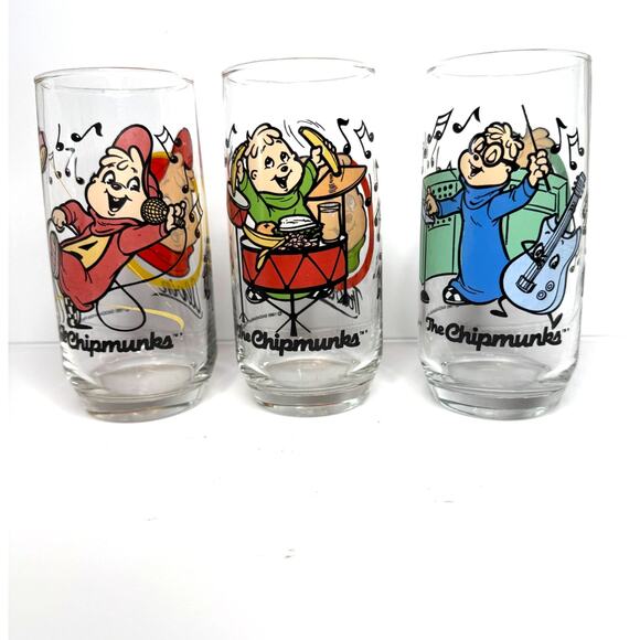 1985 Alvin and the Chipmunks Glass Set of 3 Alvin Simon and Theodore 16 Ounces - Picture 2 of 5
